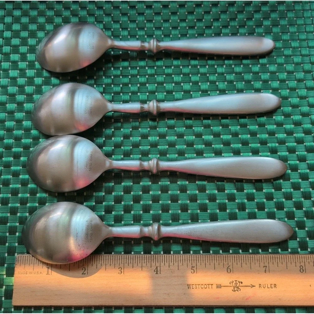 Cambridge TOWNHOUSE Soup Spoons Set Lot of 4 SATIN Stainless Bistro Style VTG